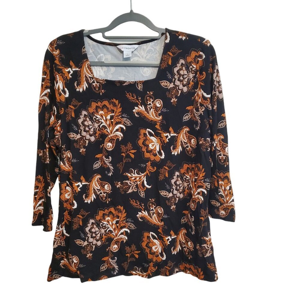 Liz Claiborne Black‎ Paisley Quarter Sleeve Blouse Large